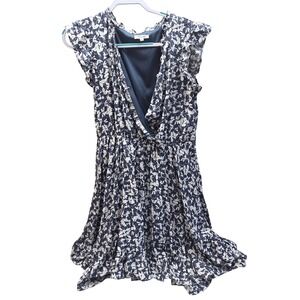 Maurices Blue Floral Ruffle Cap Sleeve Surplice Front Dress Womens Medium